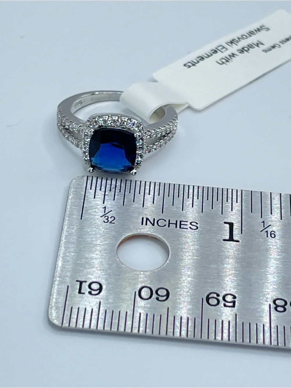 Swarovski Crystal Elements Sapphire Blue Halo Art Deco Ring Sz 5.5